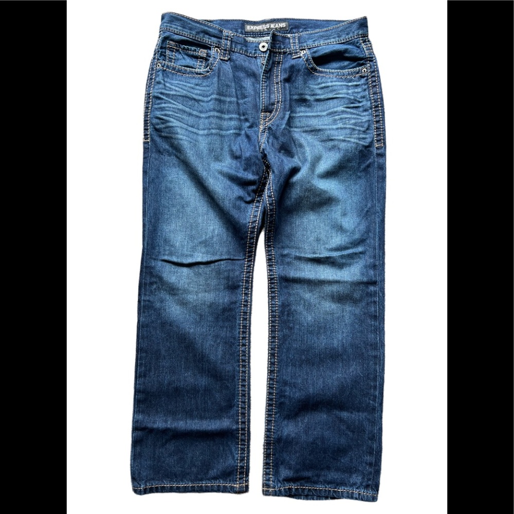 Pre-Owned Mens Express Blake Loose Fit BootCut Blue Denim Jeans SZ 33W x 30L